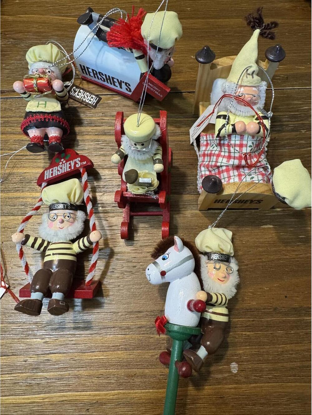 Vintage Hershey’s Kurt Adler Elf Ornament Lot – Bed, Swing, Mailbox more